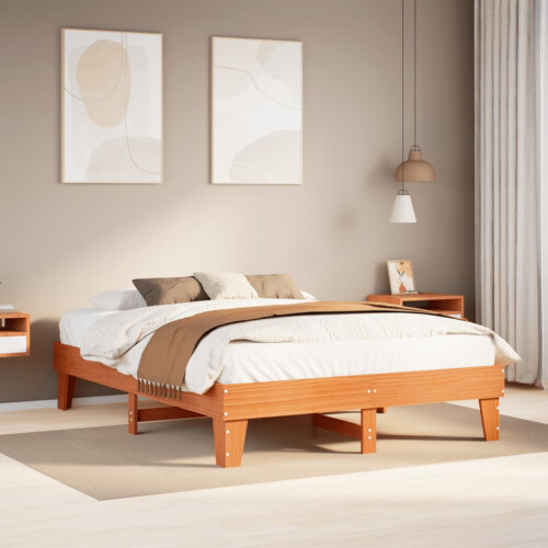 Berkfield Bed Frame without Mattress Wax Brown 150x200 cm King Size Solid Wood Pine