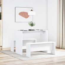 Berkfield 3 Piece Dining Table and Bench set White Engineered Wood