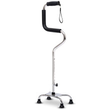 Adjustable Quad Walking Stick for Elderly, Lightweight Aluminum Cane with NonSlip Base and Soft Grip Handle, Silver