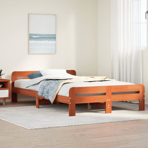 Berkfield Bed Frame without Mattress Wax Brown 135x190 cm Double Solid Wood Pine