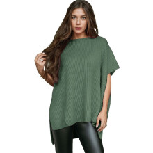 Women'S Loose Dropped Shoulder Short Sleeve Pullover Sweater Green M