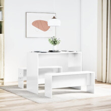 Berkfield 3 Piece Dining Table and Bench set High Gloss White Engineered Wood