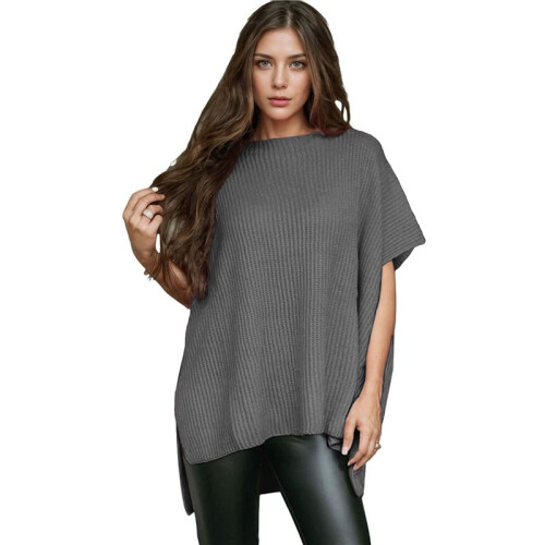 Women'S Loose Dropped Shoulder Short Sleeve Pullover Sweater Gray S