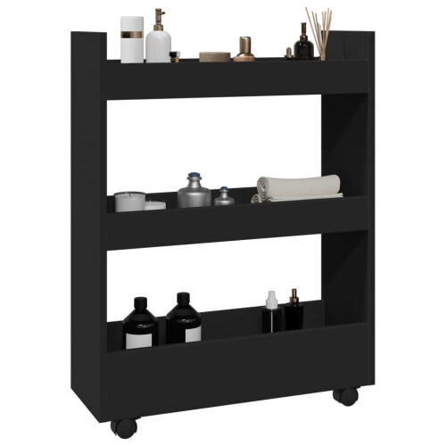 Berkfield Narrow Storage Trolley 3 Tier Black Engineered Wood
