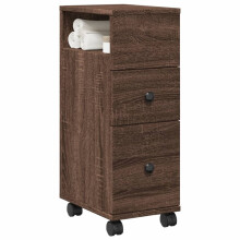 Berkfield Narrow Bathroom Cabinet with Wheels Brown Oak Engineered Wood