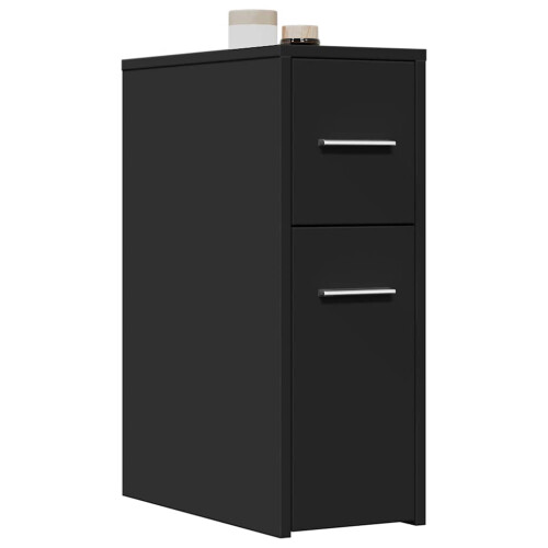 Berkfield Narrow Bathroom Cupboard with Wheels Black Engineered Wood
