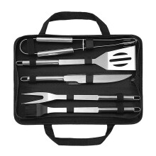 BBQ Grill Tool Set Stainless Steel Utensils with Case All‑in‑One Outdoor Camping Picnic Kit Silver