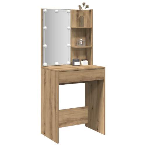 Berkfield Dressing Table with LED Artisan Oak 60x40x140 cm