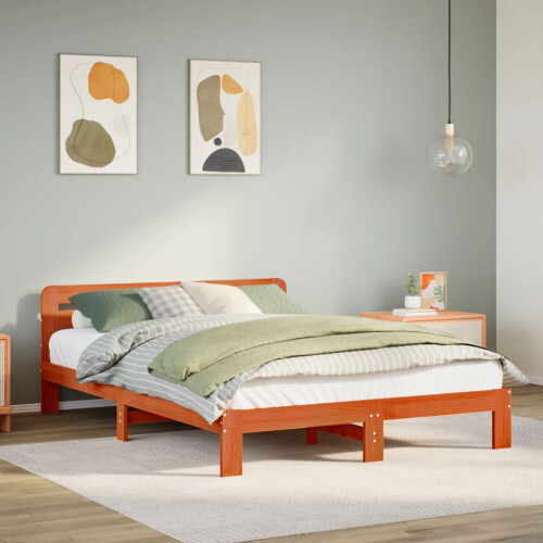 Berkfield Bed Frame without Mattress Wax Brown 135x190 cm Double Solid Wood Pine