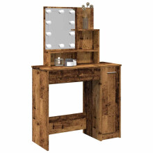 Berkfield Dressing Table with LED Old Wood 86.5x35x136 cm