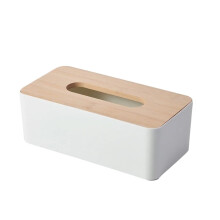 White Tissue Box Cover with Bamboo Lid, Modern Decorative Tissue Holder for Bathroom and Bedroom