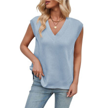 Ladies V-Neck Woolen Sleeveless Vest Sky S