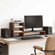 Berkfield Monitor Stand with Desk Organiser Smoked Oak Engineered Wood