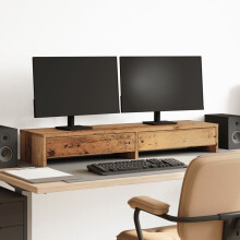 Berkfield Monitor Stand with Drawers Old Wood 100x27x15 cm Engineered Wood