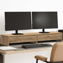 Berkfield Monitor Stand with Drawers Artisian Oak 100x27x15 cm Engineered Wood