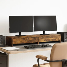 Berkfield Monitor Stand with Drawers Smoked Oak 100x27x15 cm Engineered Wood
