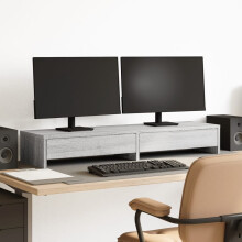 Berkfield Monitor Stand with Drawers Grey Sonoma 100x27x15 cm Engineered Wood
