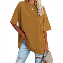 V Neck Short Sleeve Basic Tees Earth Yellow S