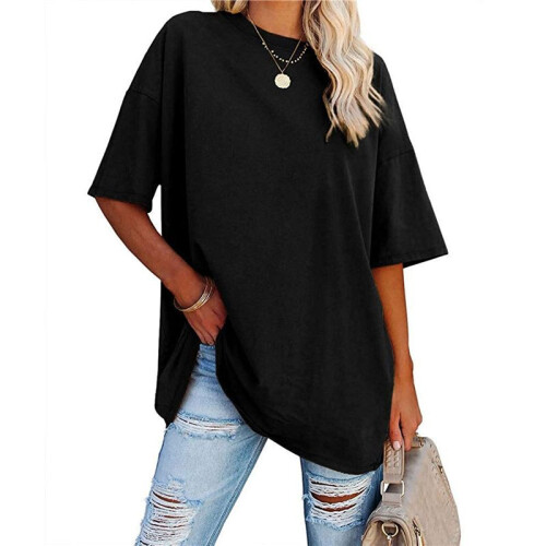 V Neck Short Sleeve Basic Tees Black XL