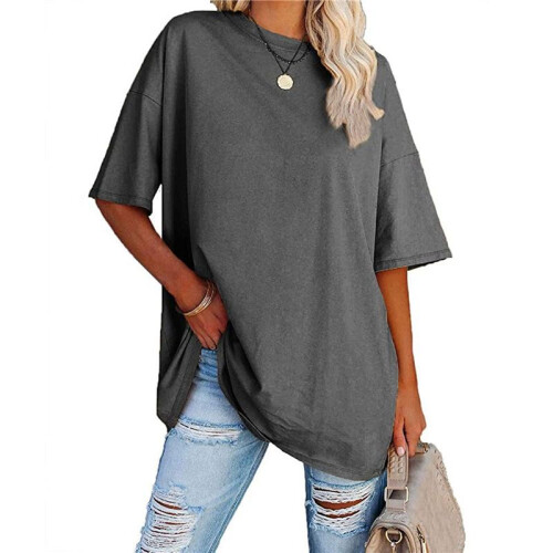 V Neck Short Sleeve Basic Tees Dark Gray M