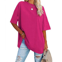 V Neck Short Sleeve Basic Tees Rose Red M
