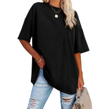 V Neck Short Sleeve Basic Tees Black M