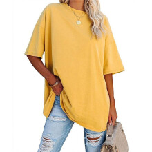 V Neck Short Sleeve Basic Tees Yellow S