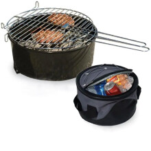 10" Steel Portable Camping Charcoal Grill & Cooler Set for Park