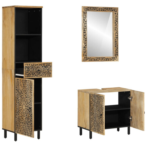 Berkfield 3 Piece Bathroom Furniture Set Solid Wood Mango 1