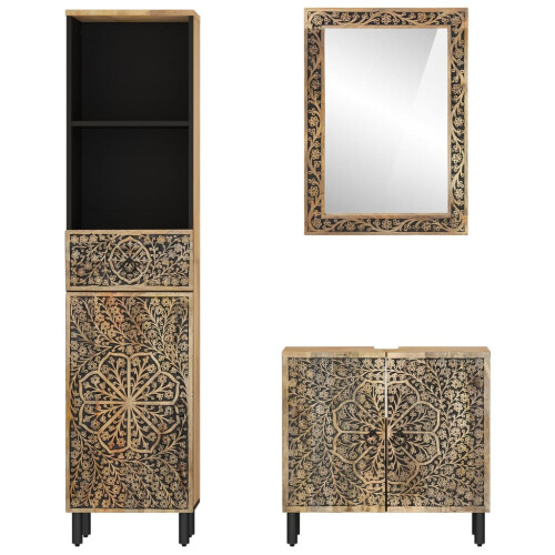 Berkfield 3 Piece Bathroom Furniture Set Solid Wood Mango 2