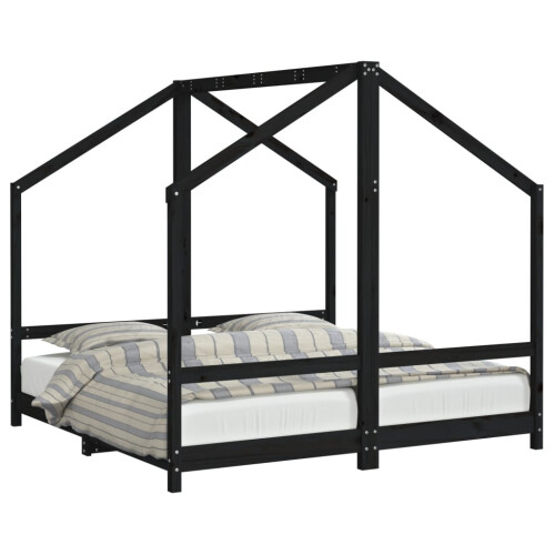 Berkfield Kids Bed Frame Black 2x(80x160) cm Solid Wood Pine 1