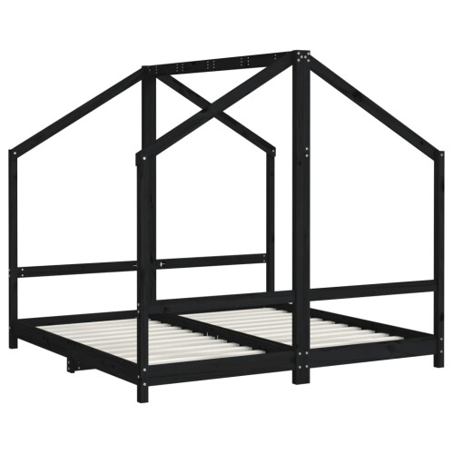 Berkfield Kids Bed Frame Black 2x(80x160) cm Solid Wood Pine 2