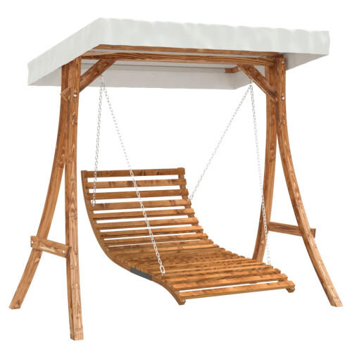 Berkfield Swing Bed with Canopy Solid Wood Spruce with Teak Finish 1