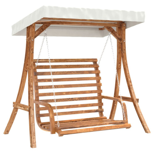 Berkfield Swing Bench with Canopy Solid Wood Spruce with Teak Finish 1