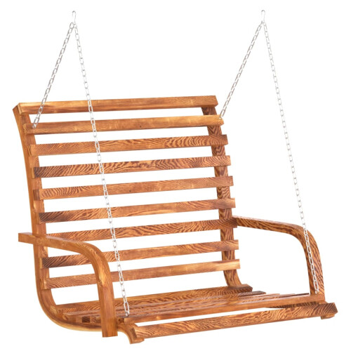 Berkfield Swing Bench with Canopy Solid Wood Spruce with Teak Finish 2