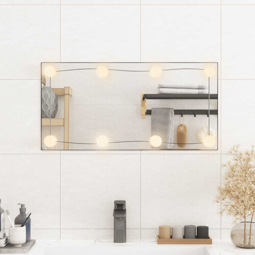 Berkfield Wall Mirror with LED Lights 30x60 cm Glass Rectangle 2