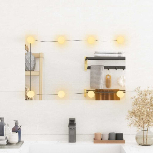 Berkfield Wall Mirror with LED Lights 40x60 cm Glass Rectangle 2
