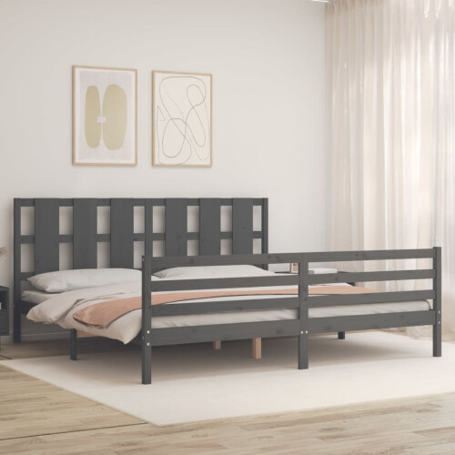 Berkfield Bed Frame without Mattress Grey 200x200 cm Solid Wood 2