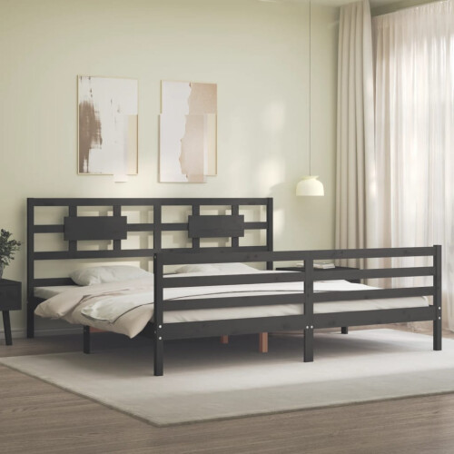 Berkfield Bed Frame without Mattress Grey 200x200 cm Solid Wood 2