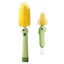 2Pack Baby Bottle Brush Set with 360 Silicone Brush Head, Dinosaur Themed Long Handle Green Bottle Cleaner for Sippy Cups and Water Bottles
