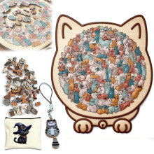 135Piece Morandi Colored Cat Shaped Wooden Jigsaw Puzzle for Adults, Creative Gift for Cat Lovers, Unique Animal Decor