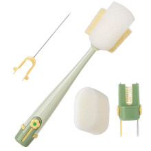 5 in 1 Bottle Brush Set with Long Handle and Scratch Sponge Head for Deep Narrow Cleaning Baby Feeders