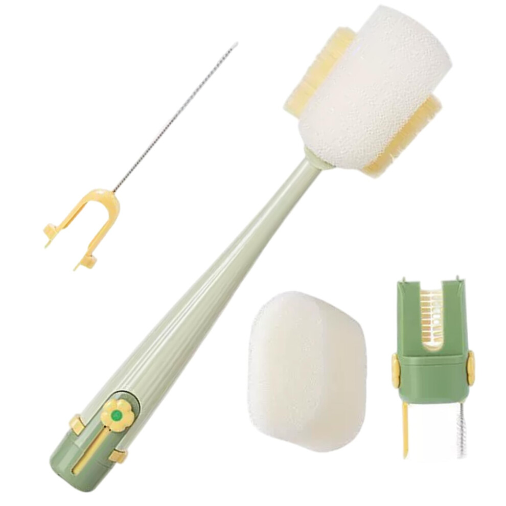 5 in 1 Bottle Brush Set with Long Handle and Scratch Sponge Head for Deep Narrow Cleaning Baby Feeders