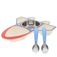 Airplane Shape Kids Dinnerware Set with Spoon Fork Bowl – Easy Clean Ergonomic Lunch Utensils