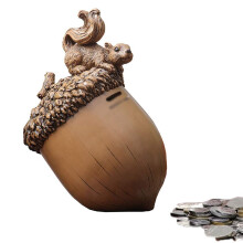 Hand Carved Squirrel Piggy Bank Retro Wooden Coin Money Box Home Decor Gift for Kids and Adults