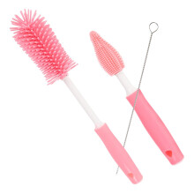 Rotating Silicone Bottle Cleaning Brush with Long Handle for Baby Bottles, Vases and Cups, Bright Red