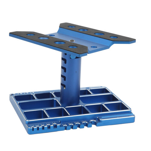 Adjustable Aluminum RC Car  Stand with 360 Rotating Platform and Tool Tray – Blue