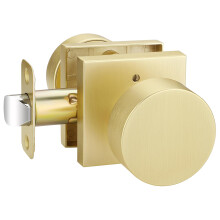 Satin Brass Privacy Door Knob with Keyless Lock, Quiet Smooth Operation, Reversible Interior Handle