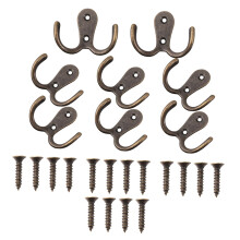8pcs Antique Zinc Alloy Wall Hooks Heavy Duty Double Coat Hooks with Screws for Bathroom and Closet