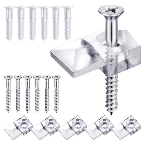Mirror Hanging Kit 50 Sets with Clear Mirror Clips for Wall Mount, Secure LowProfile Glass Holders